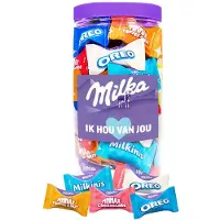 Milka Favourites chocolademix "Ik hou van jou" - 5 smaken - Toffee Nut, Oreo, Oreo White, Cheesecake & Milkini - valentijnscadeau - liefdescadeau - 500g