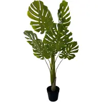 HEM Monstera Kunstplant 110 cm – 9 Bladeren + Nieuw Uitloper – Zwarte Pot Ø17 cm – Groene Kamerplant – Onderhoudsvrij