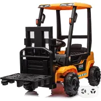 Vrooomy JCB elektrische kinderauto, vorkheftruck, 12V (2–6 jaar) – Officieel gelicenseerd, met afstandsbediening, functionele vorken en pallet – Elektrisch kinderrijtuig – Geel