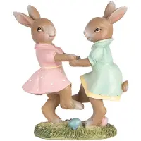 Clayre & Eef Decoratie Beeld Konijnen 8x3x8 cm Beige Kunststof