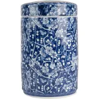 Clayre & Eef Vaas met Deksel Ø 9x14 cm Blauw Keramiek
