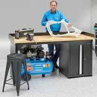 Datona Werkbank 200 cm 1 kast deuren bamboe - Zwart