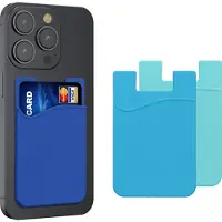 Kwmobile 3x Kaarthouder Hoesje voor Smartphone - Zelfklevend - Zelfklevende Siliconen Kredietkaarthouder Lichtblauw Blauw Donkerblauw - Afmetingen 8,5x5,5cm