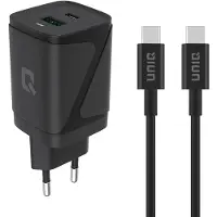 Uniq iPhone PD 30W GaN adapter - Snel opladen - dual poort - Kabel USB C - iPhone - Samsung - Oppo - Zwaart - Origineel