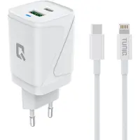Tuniq 30W GaN Snellader - USB-C & USB-A Power Delivery Adapter met 1M USB-C naar Lightning Kabel - Compacte Fast Charger voor iPhone, iPad en MacBook - Wit