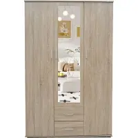 Interiax Kledingkast 'Lena' – 3 Deuren, 2 Lades, 1 Hanger, Spiegel & 4 Legplank | Sonoma Eik | 185x120x52cm
