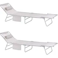 SoBuy - Set van 2 Verstelbare Buiten Zonnebanken voor Camping en Tuin - Beige