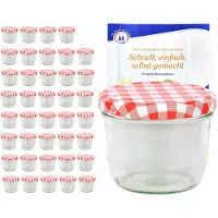 MamboCat Set van 40 bekers 230ml rood geblokt deksel + receptenboekje