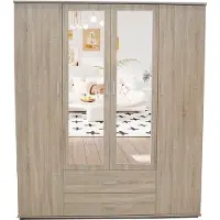 Interiax Kledingkast 'Lena' – 4 Deuren, 2 Lades, 1 Hanger, 2 Spiegels & 7 Legplanken | Sonoma Eik | 185x160x52cm