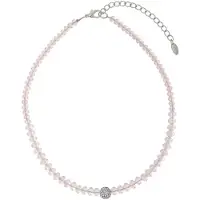 Behave – Ketting roze glaskralen – 44 cm met kristal bal – elegante stijl