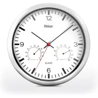 OEM Zilverkleurige quartz wandklok, diameter 25 cm, rond, met thermometer en hygrometer
