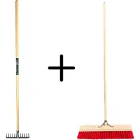 Synx Store Synx Tools Tuinhark 8 Tanden verzinkt + Nylon Straatbezem 50 cm – Kunststof haren - Bodembewerkers - Onkruidverwijderaar – Schrobborstels – Hark met steel 150 cm – Buitenbezem met steel 160 cm