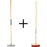 Synx Store Synx Tools Tuinhark 12 Tanden verzinkt + Nylon Straatbezem 30 cm - Kunststof haren - Bodembewerkers - Onkruidverwijderaar – Schrobborstels – Buitenbezem met steel 150 cm – Hark met steel 150 cm