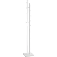 Haku kapstok, 8 haken, elk met een draagvermogen van 5 kg, bodemplaat, B 290 x D 290 x H 1760 mm, staal-/metaalbuis met poedercoating, wit