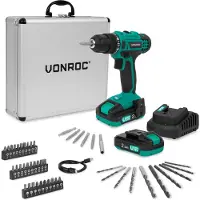 Vonroc Accuboormachine 20V | Incl. 2x 2.0Ah accu, snellader en 46 accessoires in luxe koffer