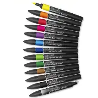 Winsor & Newton 0290145 Promarker Brush 12 Vibrant tones Set | Professionele alcoholmarkers & layoutmarkers