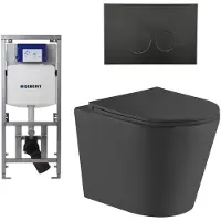 Geberit QeramiQ Dely Toiletset - 36.3x51.7cm - diepspoel - rimless - UP320 inbouwreservoir - met Burda frame - softclose toiletzitting - mat zwarte bedieningsplaat - ronde knoppen - mat zwart
