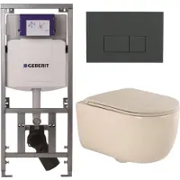 Geberit QeramiQ Dely Swirl Toiletset - 36.3x51.7cm - UP320 inbouwreservoir - met Burda frame - slimzitting - bedieningsplaat antraciet mat - rechthoekige knoppen - beige