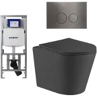 Geberit QeramiQ Dely Toiletset - 36.3x51.7cm - diepspoel - rimless - UP320 inbouwreservoir - met Burda frame - softclose toiletzitting - gunmetal bedieningsplaat - ronde knoppen - zwart mat