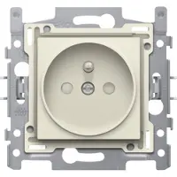 Niko 100-66105 Stopcontact met penaarde en beschermingsafsluiters, inbouwdiepte 21 mm, sokkel met insteekklemmen en afwerkingsset, cream
