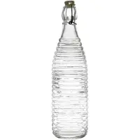 WDMT Glazen Beugelfles 1L – Herbruikbare Waterfles van Transparant Glas – Ribbelpatroon – Met Beugelsluiting – Fles voor Water, Sap, Limonade – BPA-vrij