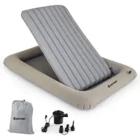 Costway Opblaasbaar kinderbed, 2-in-1 reisbed met matras, luchtmatras met elektrische pomp, draagtas en reparatieset, luchtbed voor peuters tot 150 kg belastbaar, 165 x 118 x 20 cm