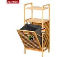 Floordirekt Wasmand van Bamboe Arizona - Wasverzamelaar met 2 Compartimenten - Voor Vuile Was - Houten Wassorteerder met Grote Wasbox