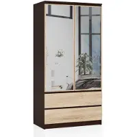 Akord Kledingkast S90 met Spiegel 2 Deuren en 2 Lades / Furniture Factory / Venge - Sonoma Eik / 90 x 180 x 51 cm
