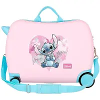 Disney Stitch Heart Rolling Suitcase 4 Wheels Soft Pink