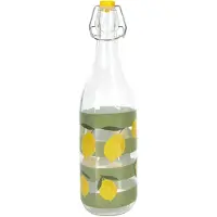 WDMT Glazen Beugelfles 1 Liter – Herbruikbare Waterfles met Citroenprint en Groene Strepen – Met Gele Beugelsluiting – Fles voor Water, Limonade, Sap – Zomer Design – BPA-vrij