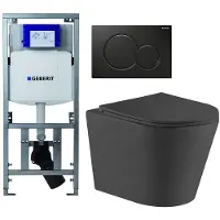 Geberit QeramiQ Dely Toiletset - UP320 inbouwreservoir - met Burda frame - zwart glanzende bedieningsplaat - toilet - zitting - mat zwart 0701131/0700524/SW1000768/SW1026253