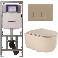 Geberit QeramiQ Dely Swirl Toiletset - 36.3x51.7cm - UP320 inbouwreservoir - met Burda frame - slimzitting - bedieningsplaat taupe - rechthoekige knoppen - beige 0701131/SW1102379/SW1000770/SW1026259