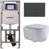 Geberit QeramiQ Dely Swirl Toiletset - 36.3x51.7cm - UP320 inbouwreservoir - met Burda frame - slimzitting - bedieningsplaat antraciet mat - rechthoekige knoppen - wit glans