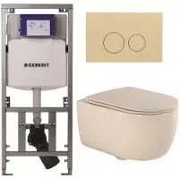Geberit QeramiQ Dely Swirl Toiletset - 36.3x51.7cm - UP320 inbouwreservoir - met Burda frame - slim zitting - bedieningsplaat beige - ronde knoppen - beige 0701131/SW1102365/SW1000770/SW1026259