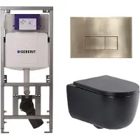 Geberit QeramiQ Dely Swirl Toiletset - 36.3x51.7cm - UP320 inbouwreservoir - met Burda frame - slim zitting - geborsteld messing bedieningsplaat - rechthoekige knoppen - mat zwart