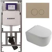 Geberit QeramiQ Dely Swirl Toiletset - 36.3x51.7cm - UP320 inbouwreservoir - met Burda frame - 35mm zitting - bedieningsplaat taupe - ronde knoppen - wit glans 0701131/SW1102378/SW1000767/SW1026256