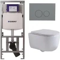 Geberit QeramiQ Dely Swirl Toiletset - 36.3x51.7cm - UP320 inbouwreservoir - met Burda frame - slim zitting - bedieningsplaat licht grijs - ronde knoppen - wit mat