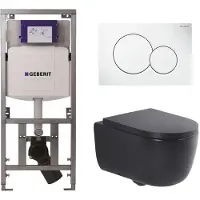 Geberit QeramiQ Dely Swirl Toiletset - 36.5x53cm - UP320 inbouwreservoir - met Burda frame - 35mm zitting - witte sigma bedieningsplaat - ronde knoppen - mat zwart 0701131/0700518/SW1000769/SW1026258