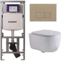 Geberit QeramiQ Dely Swirl Toiletset - 36.3x51.7cm - UP320 inbouwreservoir - met Burda frame - slimzitting - bedieningsplaat taupe - rechthoekige knoppen - wit glans