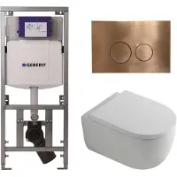 Geberit QeramiQ Dely Swirl Toiletset - 36.3x51.7cm - UP320 inbouwreservoir - met Burda frame - 35mm zitting - koperen bedieningsplaat - ronde knoppen - wit glans 0701131/SW706196/SW1000767/SW106256