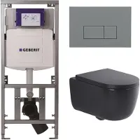 Geberit QeramiQ Dely Swirl Toiletset - 36.3x51.7cm - UP320 inbouwreservoir - met Burda frame - 35mm zitting - bedieningsplaat licht grijs - rechthoekige knoppen - mat zwart