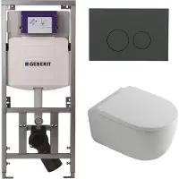Geberit QeramiQ Dely Swirl Toiletset - 36.3x51.7cm - UP320 inbouwreservoir - met Burda frame - 35mm zitting - bedieningsplaat mat antraciet - ronde knoppen - wit glans