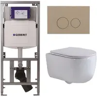 Geberit QeramiQ Dely Swirl Toiletset - 36.3x51.7cm - UP320 inbouwreservoir - met Burda frame - slim zitting - bedieningsplaat taupe - ronde knoppen - mat wit 0701131/SW1102378/SW1000766/SW1026257