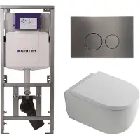 Geberit QeramiQ Dely Swirl Toiletset - 36.3x51.7cm - UP320 inbouwreservoir - met Burda frame - 35mm zitting - gunmetal bedieningsplaat - ronde knoppen - wit glans 0701131/SW706198/SW1000767/SW1026256