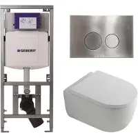 Geberit QeramiQ Dely Swirl Toiletset - 36.3x51.7cm - UP320 inbouwreservoir - met Burda frame - 35mm zitting - steel bedieningsplaat - ronde knoppen - mat wit 0701131/SW706194/SW1000767/SW1026257