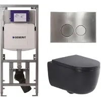 Geberit QeramiQ Dely Swirl Toiletset - 36.3x51.7cm - UP320 inbouwreservoir - met Burda frame - 35mm zitting - steel bedieningsplaat - ronde knoppen - mat zwart 0701131/SW706194/SW1000769/SW1026258