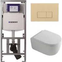 Geberit QeramiQ Dely Swirl Toiletset - 36.3x51.7cm - UP320 inbouwreservoir - met Burda frame - 35mm zitting - bedieningsplaat beige - rechthoekige knoppen - glans wit