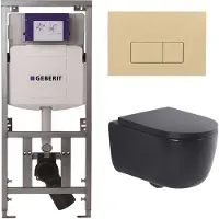 Geberit QeramiQ Dely Swirl Toiletset - 36.3x51.7cm - UP320 inbouwreservoir - met Burda frame - 35mm zitting - bedieningsplaat beige - rechthoekige knoppen - mat zwart