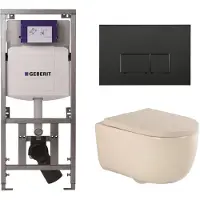 Geberit QeramiQ Dely Swirl Toiletset - 36.3x51.7cm - UP320 inbouwreservoir - met Burda frame - 35mm zitting - mat zwarte bedieningsplaat - rechthoekige knoppen - beige