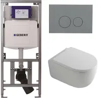 Geberit QeramiQ Dely Swirl Toiletset - 36.3x51.7cm - UP320 inbouwreservoir - met Burda frame - 35mm zitting - bedieningsplaat licht grijs - ronde knoppen - wit glans
